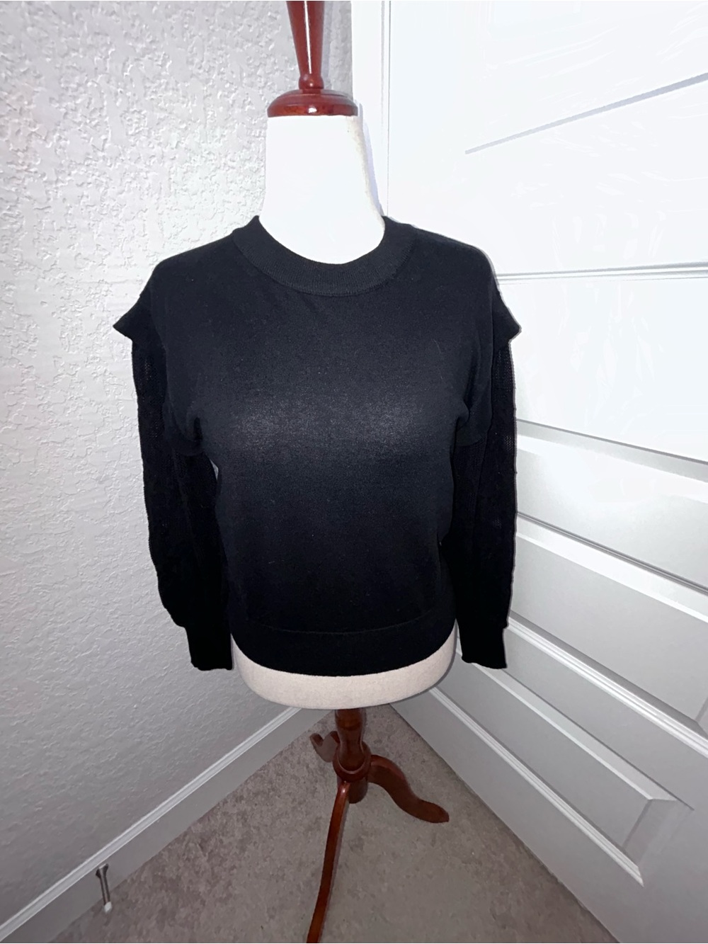 New, DKNY Ruffle Statement Sleeve Sweater Sweatshirt Shirt Top